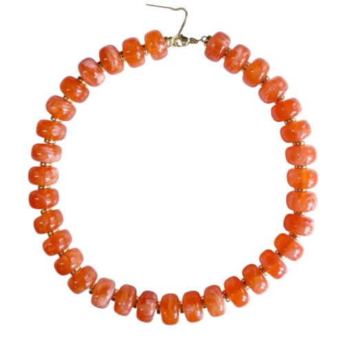 Colorful Chunky Resin Beaded Choker Necklaces for Women | Multicolor Beads, Sturdy Metal Chain, Adjustable, Detachable, Lightweight, Summer Beach Boho, Trendy Statement Jewelry Gift - color: Orange