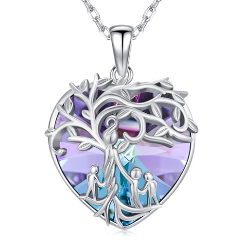 925 Sterling Silver Necklace Gifts for Women Crystal/Opal Jewelry Pendant Christmas Birthday Gift - style: 3 Children