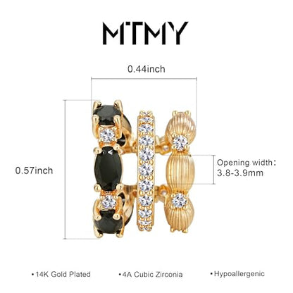 Ear Cuffs Non Piercing for Women 14K Gold Plated Ear Cuff Earrings Colorful Cubic Zirconia Paved Trendy Cartilage Earring Jewelry | Single - color: Black