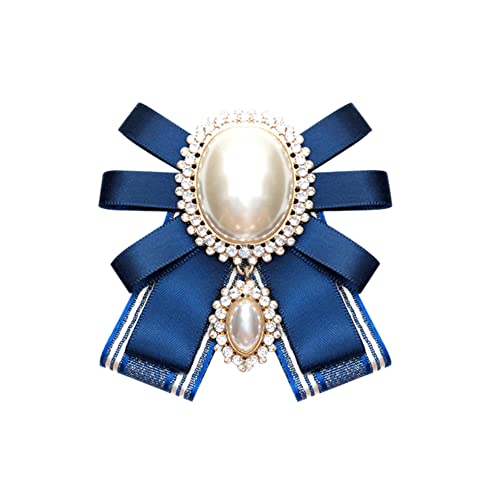 FASELE Bow Brooch Pre-Tied Neck Tie Pearl Brooch Pin Striped Bow Tie for Women Wedding Party Bow Tie - color: Blue/Pin