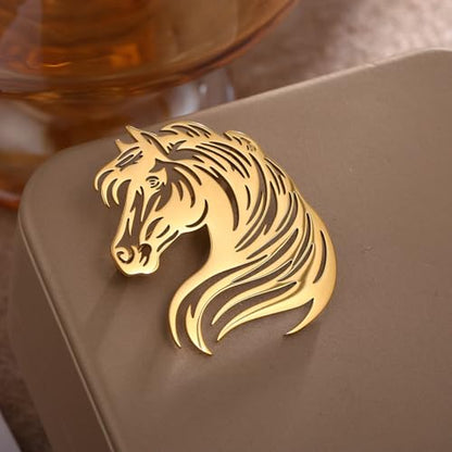 Large-sized Gold Color Phoenix Bird Brooch Wolf and Lion Brooch and Pin - style: Horse
