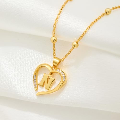 Cicy Bell Womens Heart Initial Necklace 18k Gold Plated | Personalized Letter Pendant, 17.7'' with 2'' Extender - color: Style 2-N-Gold