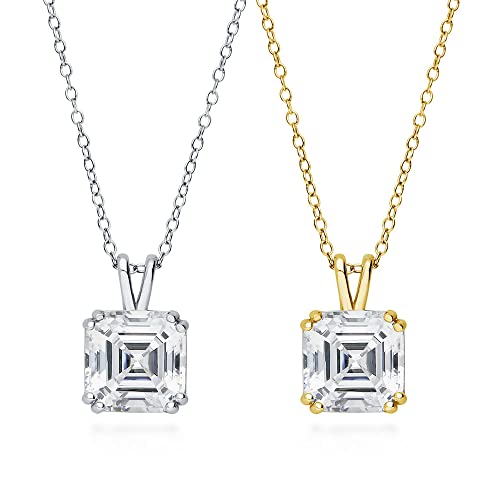 BERRICLE Sterling Silver CZ Solitaire Pendant Necklace for Women, Gold Flashed, Cubic Zirconia - Asscher, Emerald, Heart Shaped, Princess, Round Cut - style: Asscher Cut, Gold Flashed, Rhodium Plated, 2 Piece