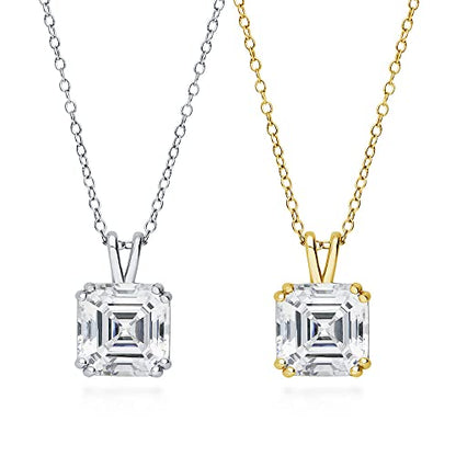 BERRICLE Sterling Silver CZ Solitaire Pendant Necklace for Women, Gold Flashed, Cubic Zirconia - Asscher, Emerald, Heart Shaped, Princess, Round Cut - style: Asscher Cut, Gold Flashed, Rhodium Plated, 2 Piece