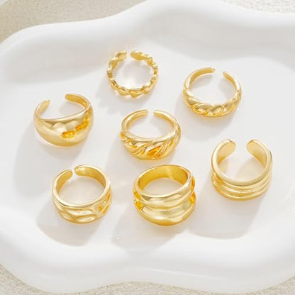 17 MILE Chunky Gold Stackable Rings for Women Non Tarnish, 18K Gold-Plated Statement Open Stacking Rings, Knuckle Band Ring Set - color: Gold 7 Pcs Open