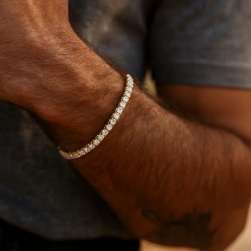 Stainless Steel Adjustable CZ Tennis Bracelet for Women Men | 14K Gold Plated, Round 3mm/4mm/5mm AAAA+ Cubic Zirconia, Dainty Classic, Festival Wedding Jewelry Gift - color: Steel, size: CZ 4mm
