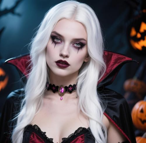 Gothic Lace Choker Vampire Necklace for Women,Black Lace Red Crystal Pendant Necklaces for Halloween,Goth Black Necklace Jewelry Witch Costume Vampire Accessories - style: Style Pink