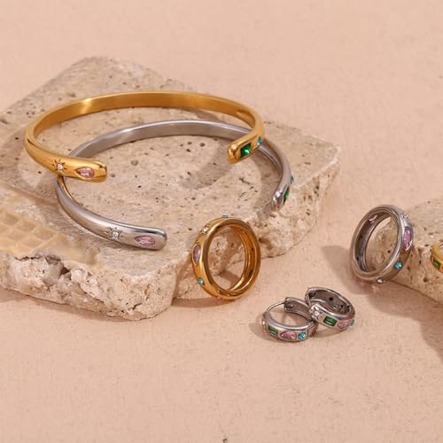 18K Gold Bangle Bracelets for Women 925 Sterling Silver Bracelets Bracelets Adjustable Boho Bracelets Stackble Cuff Bangle Bracelets for Men Women Chunky Gold Bangle Open Cuff Bracelets Christmas Gift - color: Bracelets-15