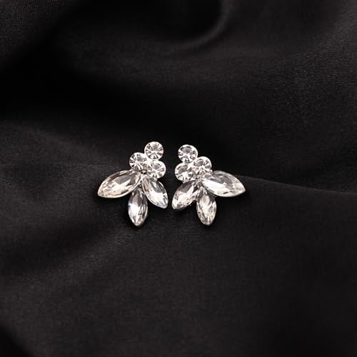 Bridal Wedding Crystal Leaf Choker Necklace Dangle Earring Bracelet Brides Bridesmaid Jewelry Set for Women - color: White-Platinum Plated