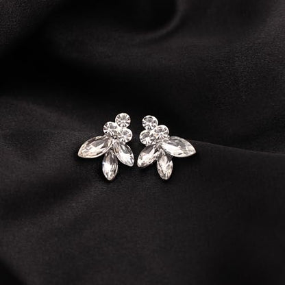 Bridal Wedding Crystal Leaf Choker Necklace Dangle Earring Bracelet Brides Bridesmaid Jewelry Set for Women - color: White-Platinum Plated
