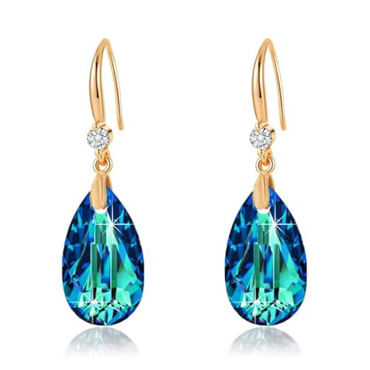 Austrian Crystal Teardrop Dangle Drop Earrings for Women 14K Gold Plated Hook Earring Hypoallergenic Jewelry Gifts for Women Girls - color: Bermuda Blue