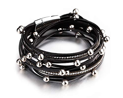 Fesciory Leather Wrap Bracelets for Women, Boho Western Layered Jewelry | Layered leather cuff bracelets, Easy on and off, Boho western style, Daily wear, Gift for women - color: Black 2
