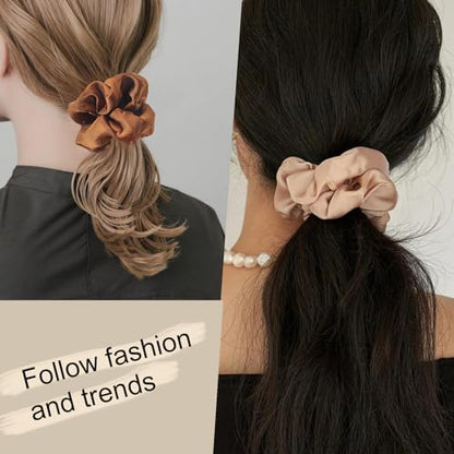 Hair Scrunchies for Women - Hair Ties No Damage Both for Thick Hair or Thin Hair Curl Hair No Crease Scrunchies Ponytail Holder No Hurt Your Hair - color: Black Brown Kaki Beige