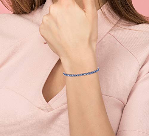 Savlano 14K Gold Plated Cubic Zirconia Round 4MM Classic Tennis Bracelet For Women - style: Navy Blue