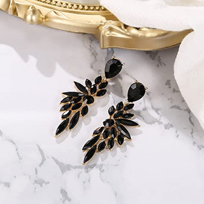 Women's Wedding Bridal Earrings Prom Dangle Earring | Shiny Crystal Teardrop Multi Marquise Cluster for Bride Bridesmaid Bling Jewelry Costume Party Accessories - color: 10-Black