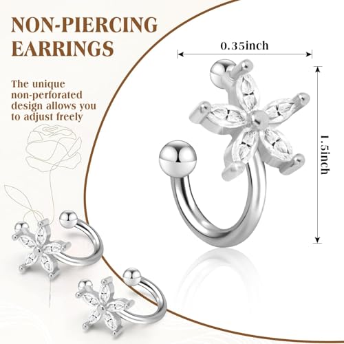 Ear Cuffs Non Piercing for Women Flower Earring Cuff Gold Non Pierced Lightweight Hypoallergenic Cartilage Earrings Dainty Jewelry Gift - color: Sliver+1Pair