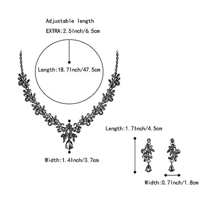 Women's Wedding Jewelry Set Leaf Flower for Bridal Prom Party | Stunning Crystal Teardrop Marquise Cluster Pendant Necklace Dangle Earrings Set for Bride Bridesmaid - color: 05-Grey Black-Tone