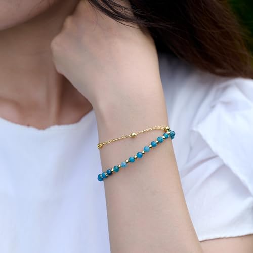 Farfume Crystal Beaded Bracelets for Women 4mm Natural Stone Jewelry Gifts | Natural Beads Gemstone,Handmade,Helper Tool,Yoga Protection,Hypoallergenic,Durability Wear - color: Apatite-Creativity