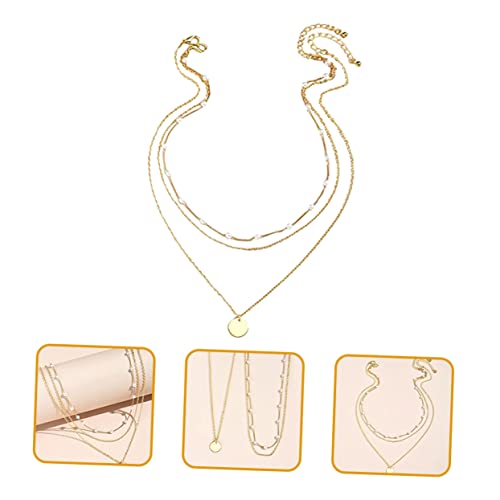 Layered Pearl Clavicle Necklace for Women Geometric Triple Strand Neck Chain Adjustable Dainty Jewelry for Everyday Wear