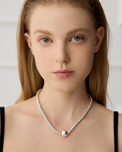 COBI Paperclip Chain Necklace for Women,Beaded Necklace,18K Gold /925 Sterling Silver Plated,Chunky Link Chain Necklace for Daily Wear,Ideal Gift for Her 17" - style: Beaded-Silver