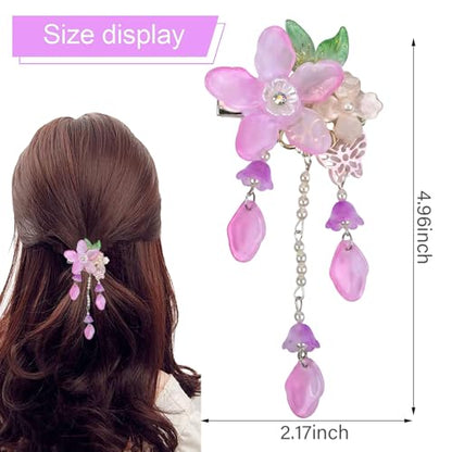A Pair Wedding Hair Clips, Handmade Floral Design Crystal Hair Clips Pearl Barrettes, Rhinestones Flower Clips Pearl Headpieces Hair Pins Hair Accessories for Women Girls (Purple&Green) - color: Purple&Green