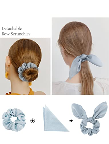 Silk Bunny Ear Hair Ties - Cute Satin Scrunchies with Bows for Girls and Women, Jaciya Hair Accessories Elastic Ropes Ponytail Holders | 6 Pack Bow Hair Scrunchy Bands Elastic Satin Hair Ties with Bow Gentle Accessories for Sleep Work Everyday Hairstyling