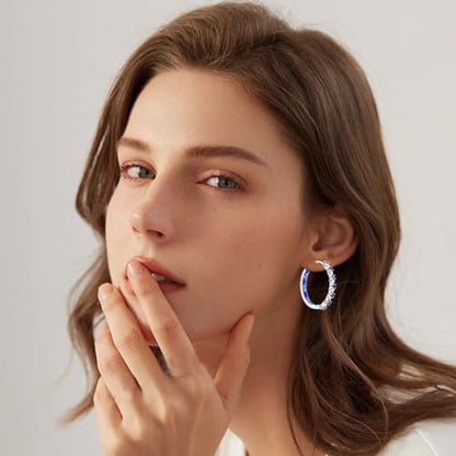 Parmuz 925 Sterling Silver Earrings Hoops for Women Ladies Simple Lightweight Twisted Medium Hoop Earrings With Cubic Zirconia Hypoallergenic Jewelry for Her - color: Star big hoop earring
