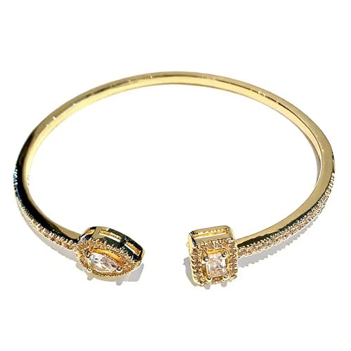 Elegant Versatile Youthful Bracelet, Delicate Water Drop & Square Stone Cuff Bangle for Women - color: Gold-White, size: One Size