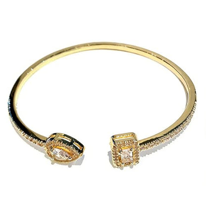 Elegant Versatile Youthful Bracelet, Delicate Water Drop & Square Stone Cuff Bangle for Women - color: Gold-White, size: One Size