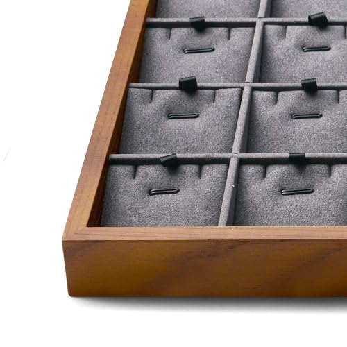 Oirlv Wooden Jewelry Tray,Jewelry Drawer Organizer,Necklace Display Tray | Stackable Design,Organizing and Presentinge Legantly on Dressers&in Dresser,Keeps Necklaces and Pendants Flat and Untangled - color: Grey 24 grid necklace/pendant jewelry tray