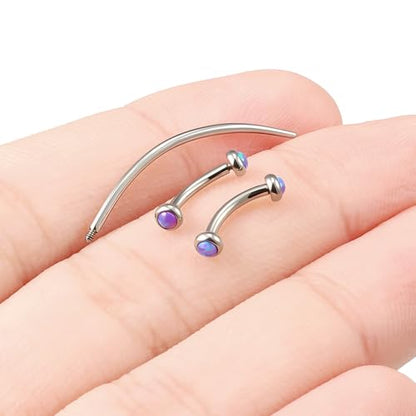 F136 Titanium 16g 6/8/10mm Opal Eyebrow/Rook/Snug/Vertical-Labret/VCH/Snake-Eyes/Anti-Tragus/Christina/Daith/Belly-Button/Bridge/Hood/Surface Curved Barbell Piercing Jewelry for Women Men - color: Purple, size: 8mm=5/16in