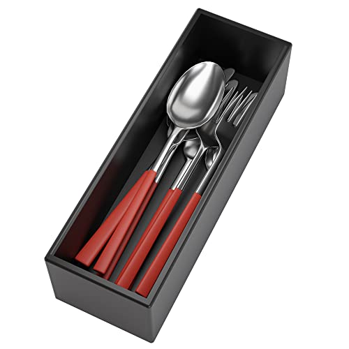 Black Bamboo Drawer Organizer - Silverware&Utensil Holder Organizer for Kitchen Drawers, Multi-Use Drawer Dividers Boxes for Bathroom Counter，Cabinet, Garage, Office Desk, Makeup, Jewelry (9"3"2.5") | Silverware Cutlery Utensil Tray, Multi-Use Drawer Divi