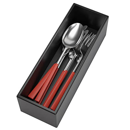 Black Bamboo Drawer Organizer - Silverware&Utensil Holder Organizer for Kitchen Drawers, Multi-Use Drawer Dividers Boxes for Bathroom Counter，Cabinet, Garage, Office Desk, Makeup, Jewelry (9"3"2.5") | Silverware Cutlery Utensil Tray, Multi-Use Drawer Divi