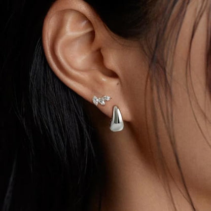 Me&Hz Gold Huggie Earrings Small Huggie Hoop Earrings for Women 14K Gold Plated Hypoallergenic Cubic Zirconia Huggies Mini Silver Hoop Earring for Women - color: Teardrop,Silver