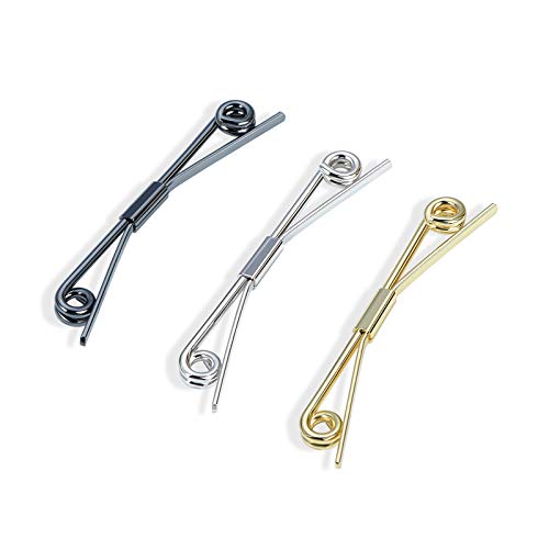 3PCS Men's Classic Tie Clips - Shirt Collar Clip Bar for Necktie - Gold, Silver, Black Tone - Tie Pins, Collar Holder - style: 60mm Length Iron Ring Head