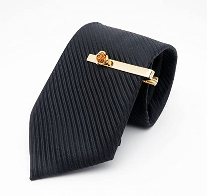 Unique Rose Flower Cufflinks and Tie Clip Set for Men Regular Necktie | Silver/Golden/Black Men's Tie Pin and Cuff Links for Wedding Party Daily Office Formal Casual Business Tuxedo Dress Accessory - style: 14K Gold Plated Cufflinks Tie Pin Set
