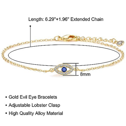 Fesciory Evil Eye Bracelet for Women, Gold Plated Adjustable Chain Jewelry | Blue Evil Eye Charm Bracelet, Lucky Amulet Symbolism, Dainty Adjustable Chain, Daily wear, Jewelry gifts - color: Gold-1