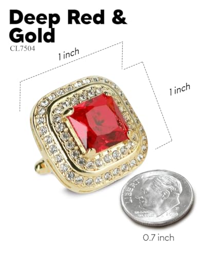 Square Colored Crystal Double Diamond Set Cufflinks - color: Deep Red/Gold