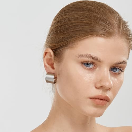 FANZE 2 Pairs Matte Gold Sliver Clip on Earrings for Women No Piercing | No Piercing Button Earring Comfortable Fashion Jewelry Gift - color: Set-1