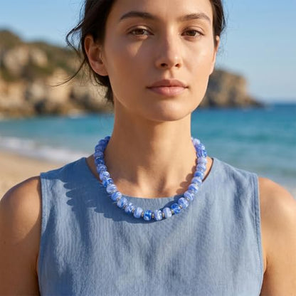 Chunky Beaded Necklace for Women Trendy Multicolor Resin Beads Choker Necklaces Boho Summer Statement Necklace Chunky Heart Jewelry - color: Bead necklace-light blue