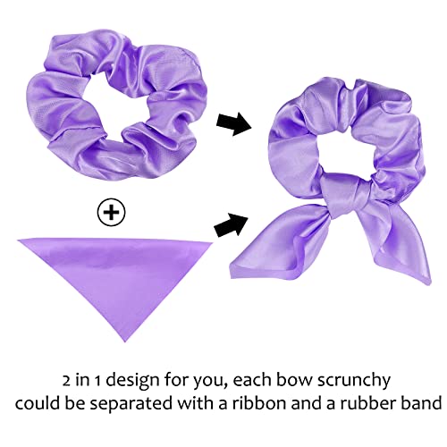20 Pack Purple Scrunchies for Women - Satin Silk Hair Ties with Bow for Thick Hair, Cute Ponytail Holders and Ribbon Accessories - color: Purple