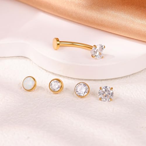 14G G23 Pure Titanium Floating Belly Button Ring for Women Flat Back Petite Belly Navel Ring Hypoallergenic Internally Threaded Navel Ring with Opal CZ Replacement Ball Belly Piercings Jewelry 6-16MM - color: Gold, size: Bar Length 12mm-Slightly Longer