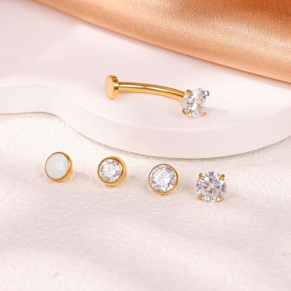 14G G23 Pure Titanium Floating Belly Button Ring for Women Flat Back Petite Belly Navel Ring Hypoallergenic Internally Threaded Navel Ring with Opal CZ Replacement Ball Belly Piercings Jewelry 6-16MM - color: Gold, size: Bar Length 12mm-Slightly Longer