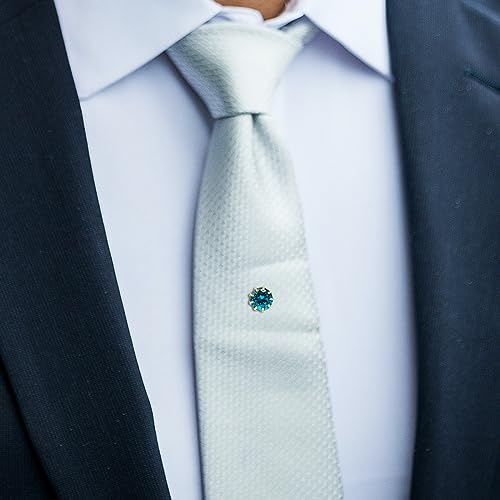 HAWSON Mens Tie Tack with Chain Round Crystal Wedding Business Accessories - color: Gold + Blue Zircon