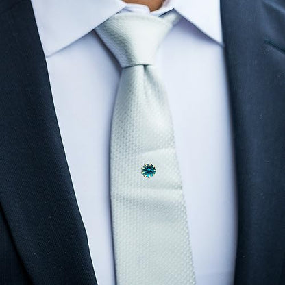 HAWSON Mens Tie Tack with Chain Round Crystal Wedding Business Accessories - color: Gold + Blue Zircon