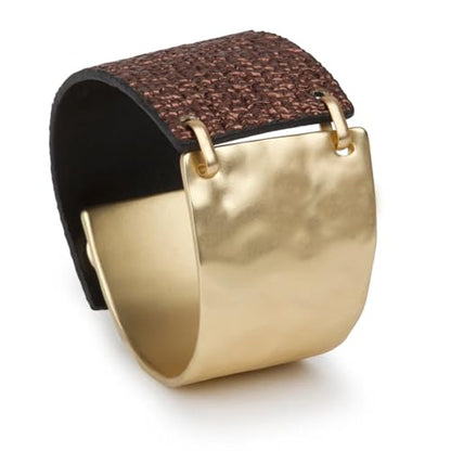 Leather Bracelet for Women Black Leather Golden Bracelet Bangle Chunky Leather Wrap Bracelet for Women Statement Jewelry Gift - style: Leather Bracelet