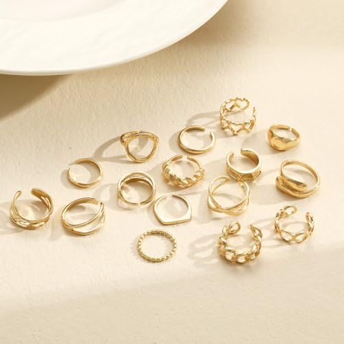 15-25 Pcs Chunky Gold Rings Set for Women, Stackable Finger Midi Rings, Dainty Gold Stacking Statement Womens ring pack - color: Gold-16Pcs