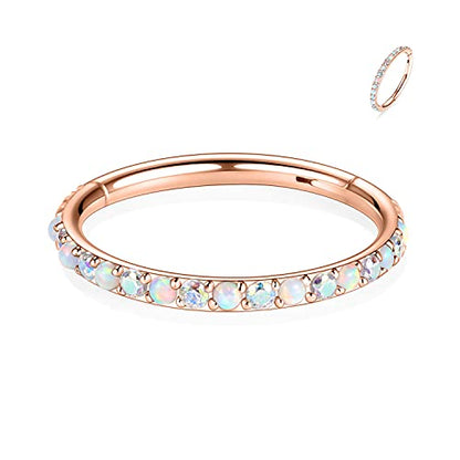 FUNLMO 20G 18G 16G 12G Nose Ring Hoop Conch Rook Daith Helix Tragus Piercing Jewelry 316L Surgical Steel Cartilage Earring Conch Hoop Earring Septum Jewelry Belly Lip Ring 5mm to 14mm - color: Rose gold-ab CZ&Opal, 1pc