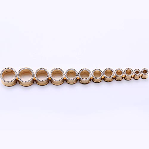 WBRWP 2pcs Hollow Gold Stainless Steel with Zircon Ear Plugs Tunnels - Ear Expander - Ear Gauges Stretcher Body Piercing Jewelry 8g-5/8 - color: Gold with CZ