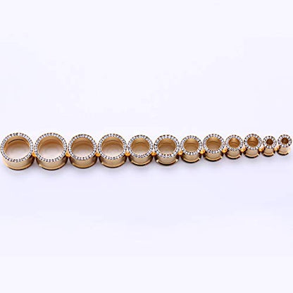 WBRWP 2pcs Hollow Gold Stainless Steel with Zircon Ear Plugs Tunnels - Ear Expander - Ear Gauges Stretcher Body Piercing Jewelry 8g-5/8 - color: Gold with CZ
